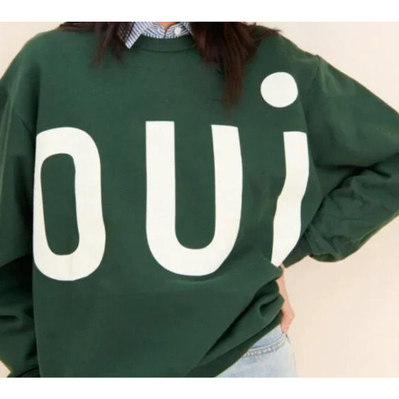Clare V Womens OUI Cotton Pullover Crewneck Sweatshirt Green Size small - Picture 1 of 8